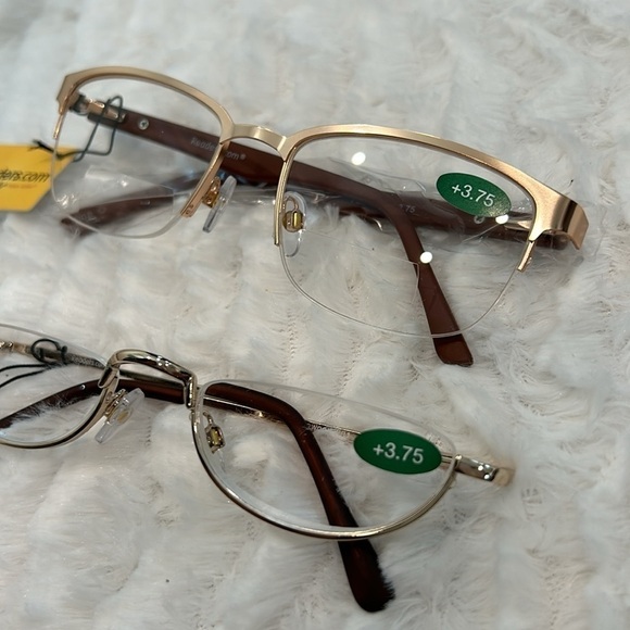 New Readers magnifying glasses 2 pairs +3.75 gold and wood grain color nwt